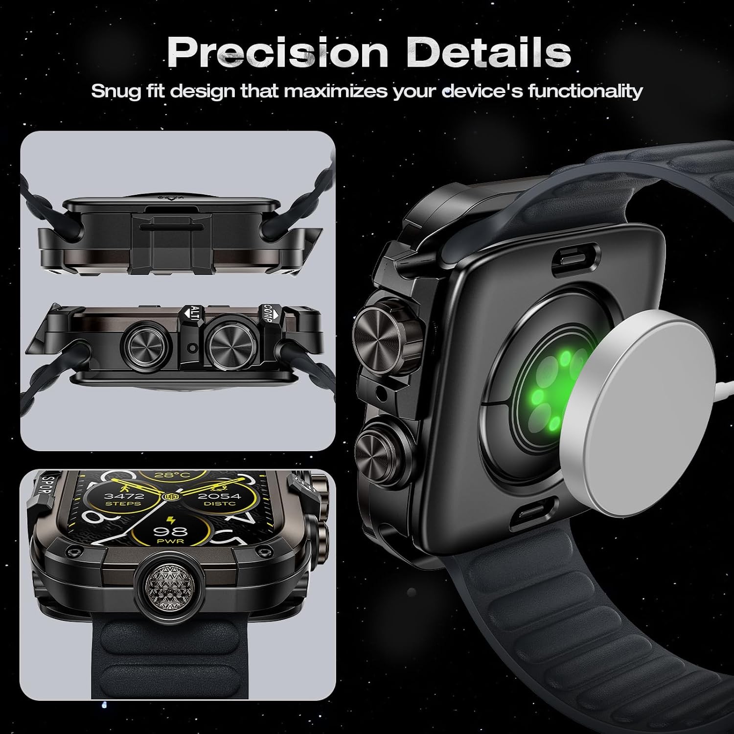 3 in 1 Metal+PC Case for Apple Watch Series 9/8/7 45mm 360° Protective Bumper