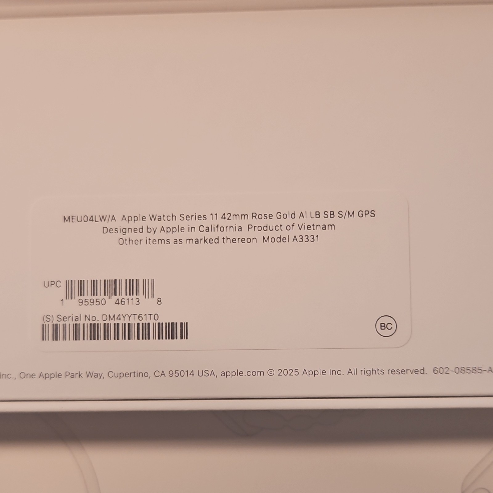Apple Watch Series 11 42mm Rose Gold Aluminum, Light Blush S/M GPS 64GB