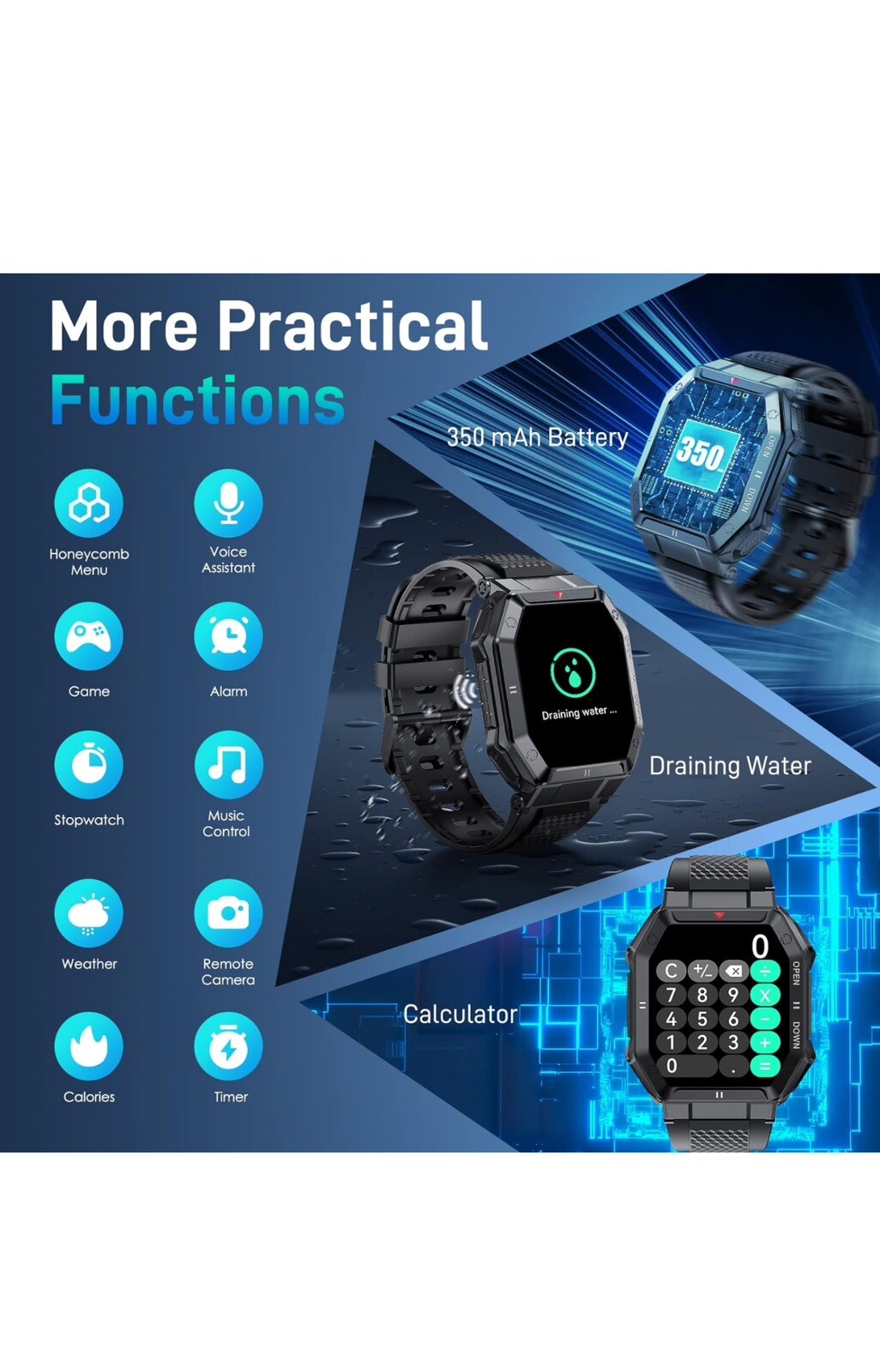 Smartwatch Tactical Fitness Activity Tracker Waterproof for Samsung Galaxy A12