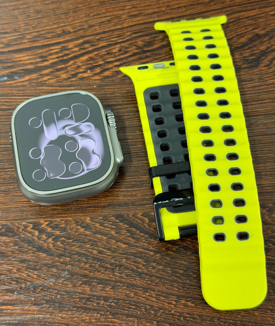Apple Watch Ultra 49mm Titanium Case YellowSilicone Band + Accessories Excellent