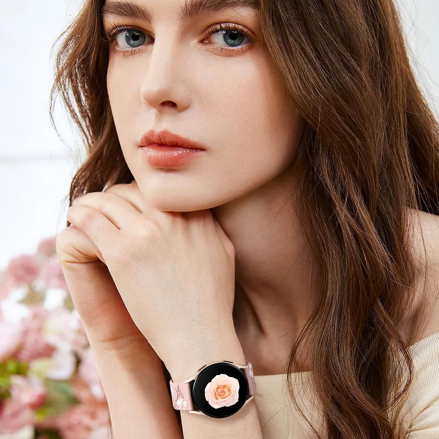 Pink Floral Silicone Band for Samsung Galaxy Watch 7, Active 2, 20mm, Replacemen