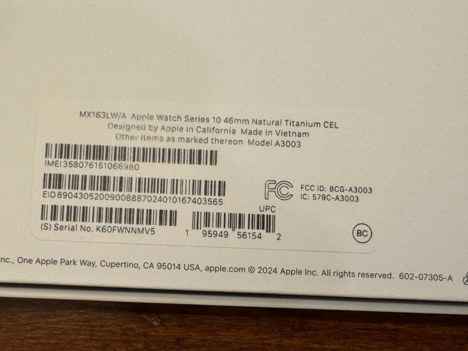Apple Watch Series 10 (GPS+LTE) 46MM Natural Titanium Case Ink Sport Band