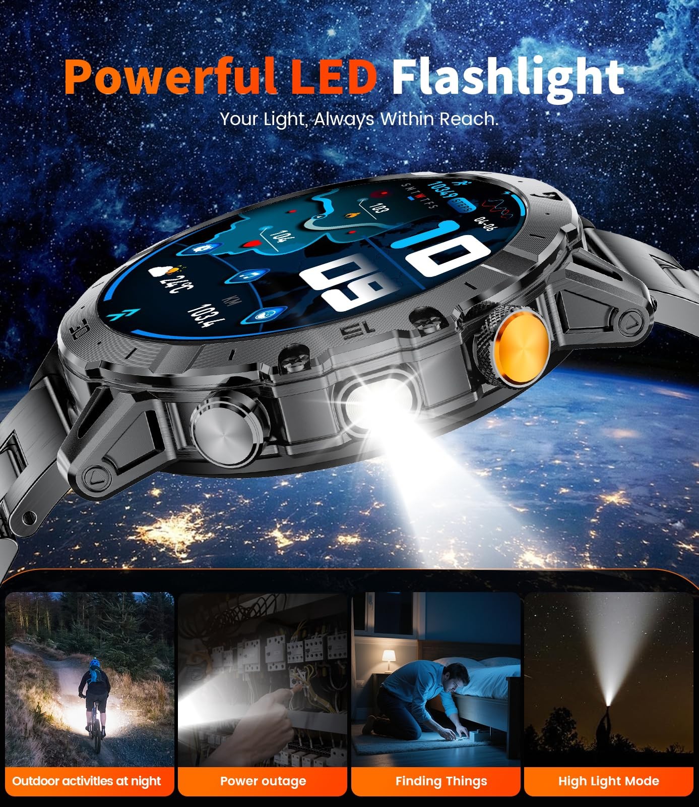 Smart Watches for Men 1000mAh Battery/Flashlight/3 men’s standard, Black