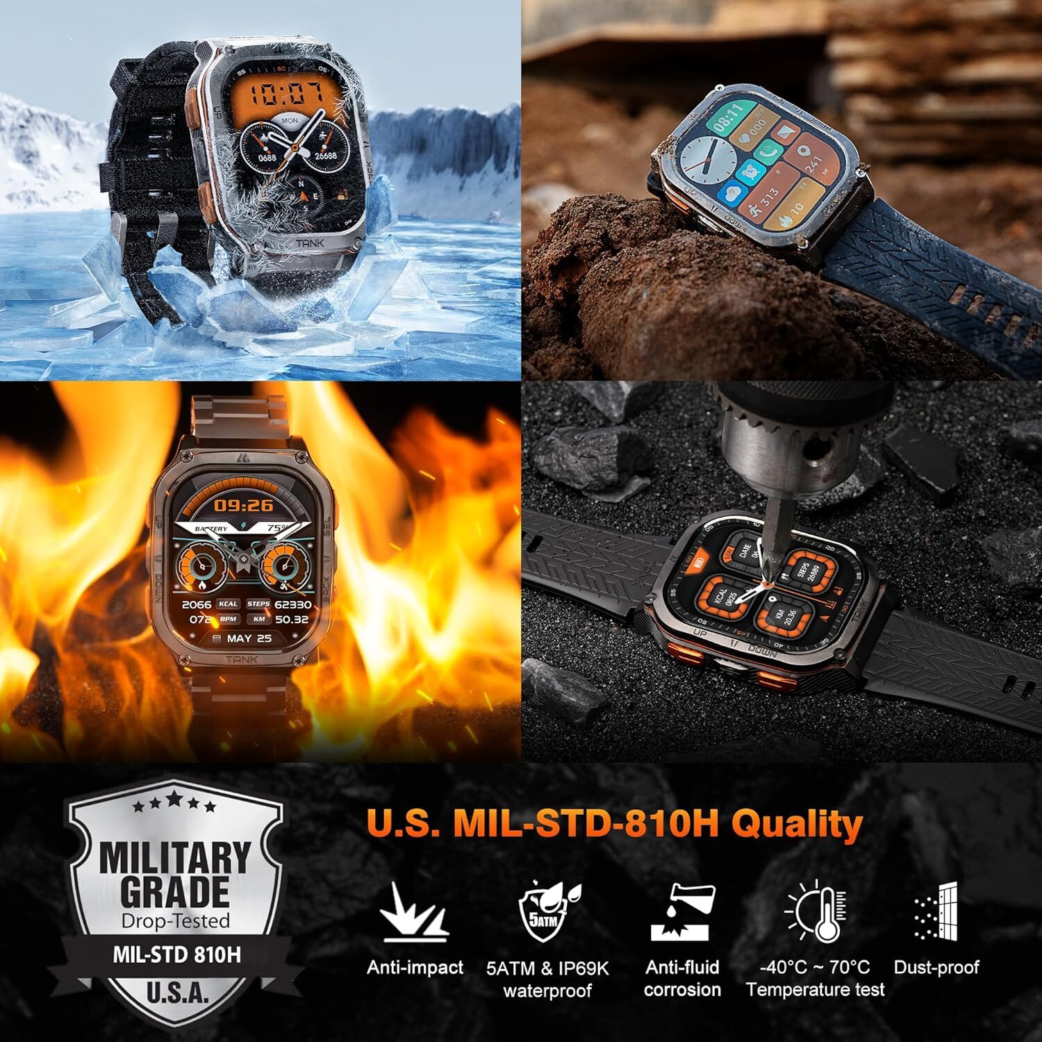 AMAZTIM TANK M3 Ultra GPS Smart Watch For Men 480mAh Big Battery 50m Waterproof