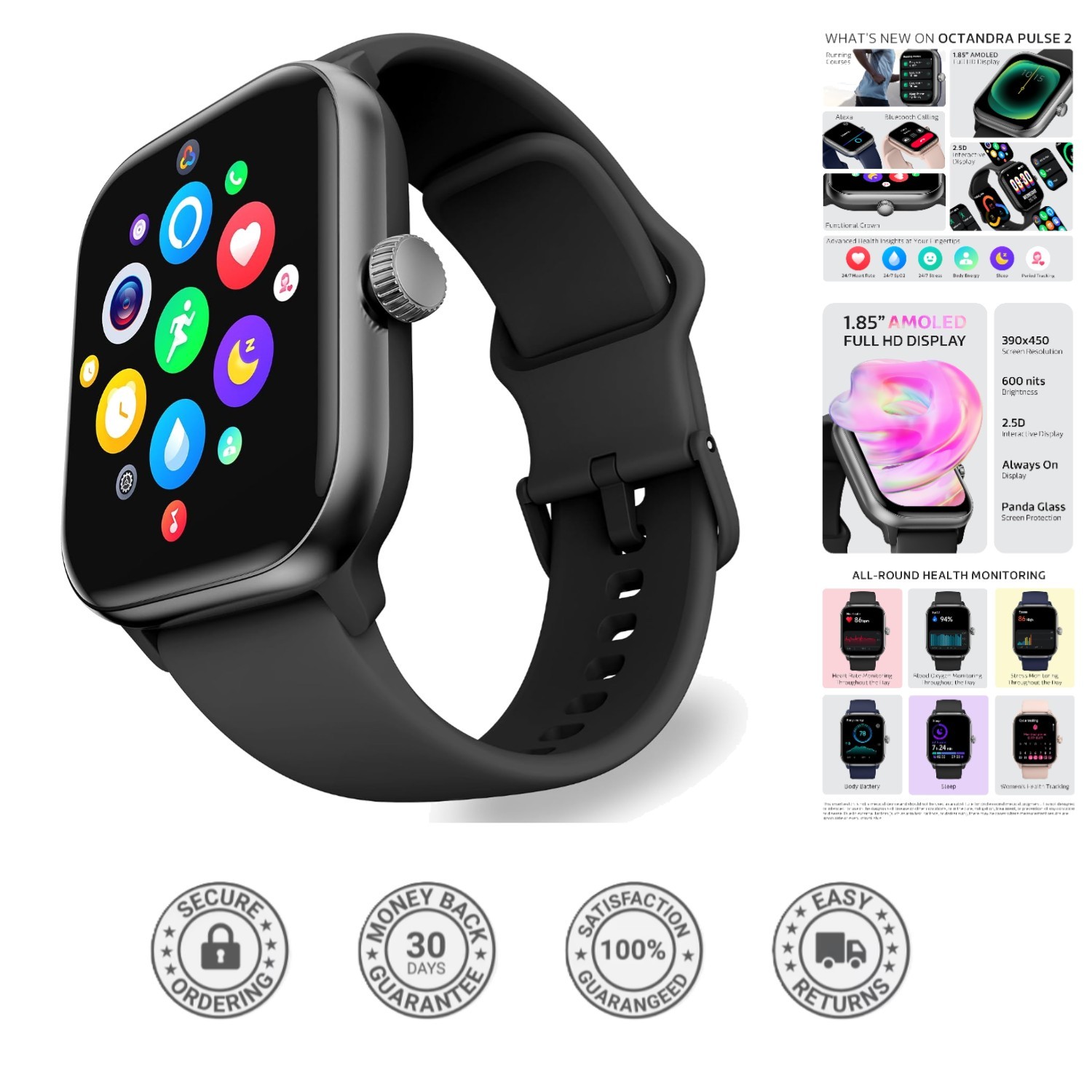 Waterproof Pulse 2 Fitness Tracker Watch – Heart Rate & Body Energy Monitor