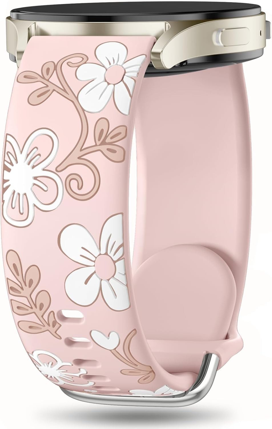 Pink Floral Silicone Band for Samsung Galaxy Watch 7, Active 2, 20mm, Replacemen