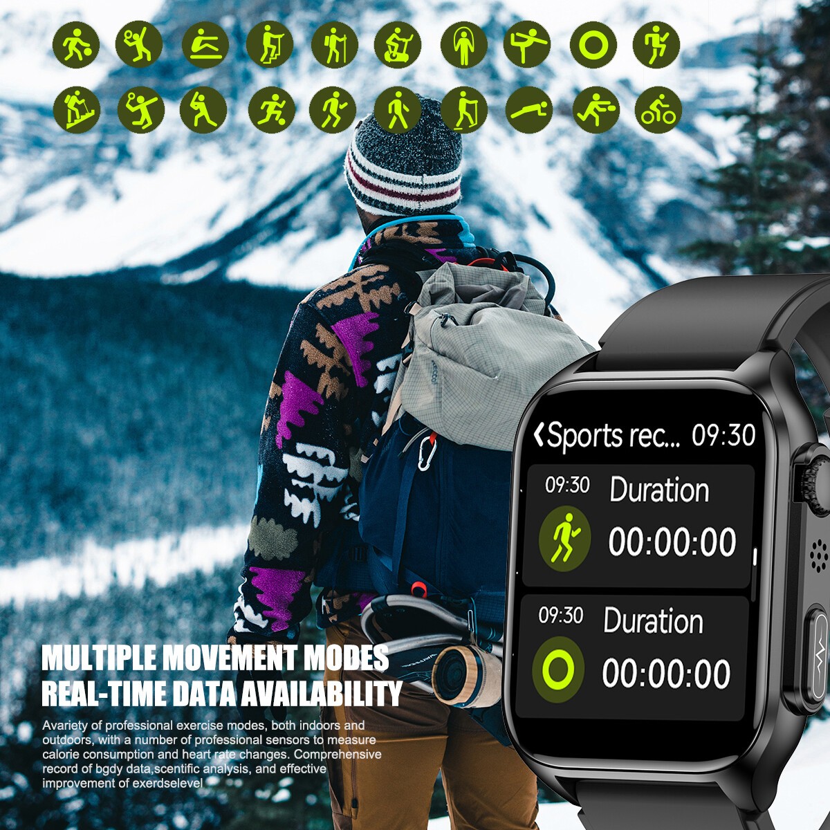 E500 Smart Watch Men BT Call ECG BP SpO2 Body Temp Health Fitness Tracker 1.96″