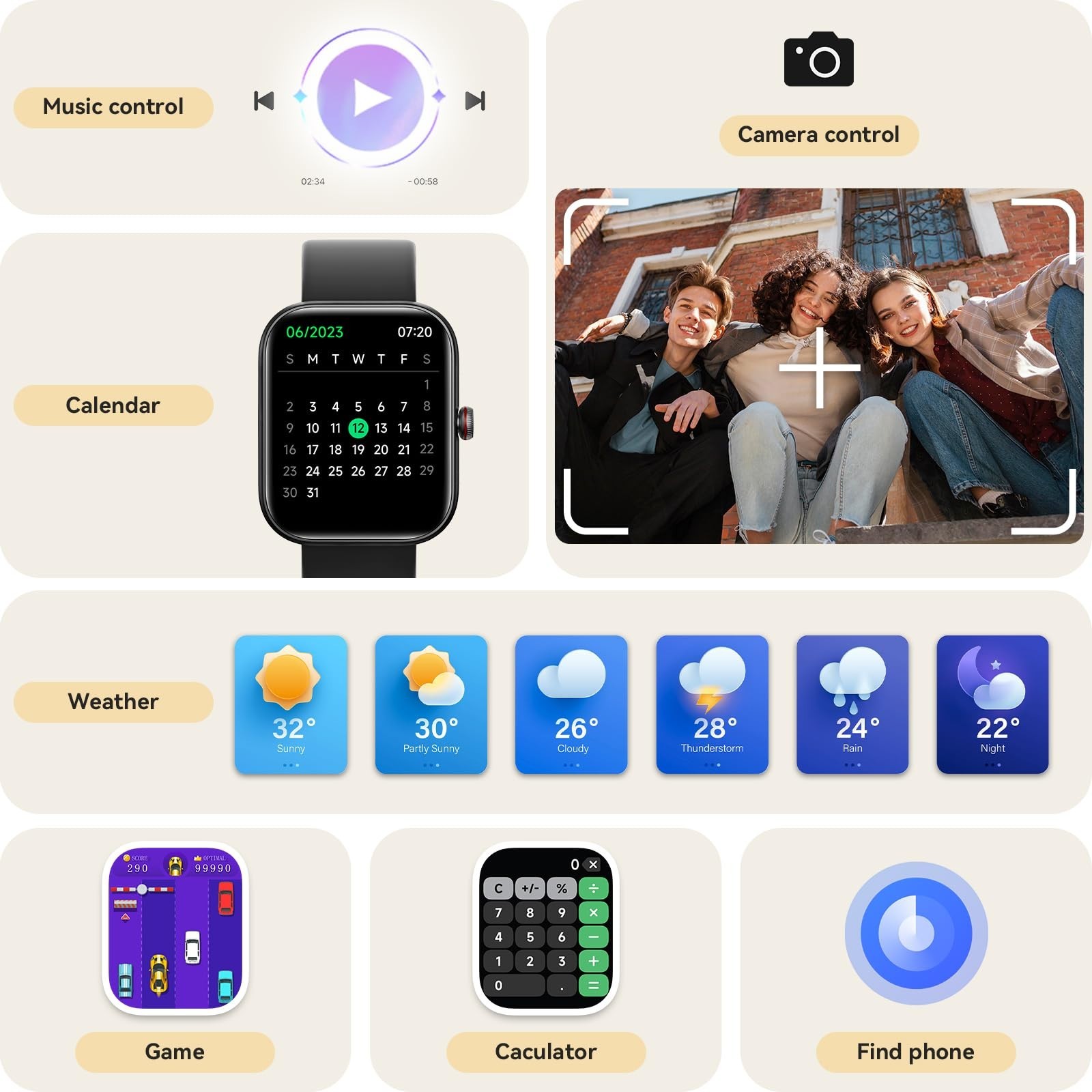 Smart Watch for Men & Women, Bluetooth Fitness Tracker, 1.91″ HD Display, IP68 W