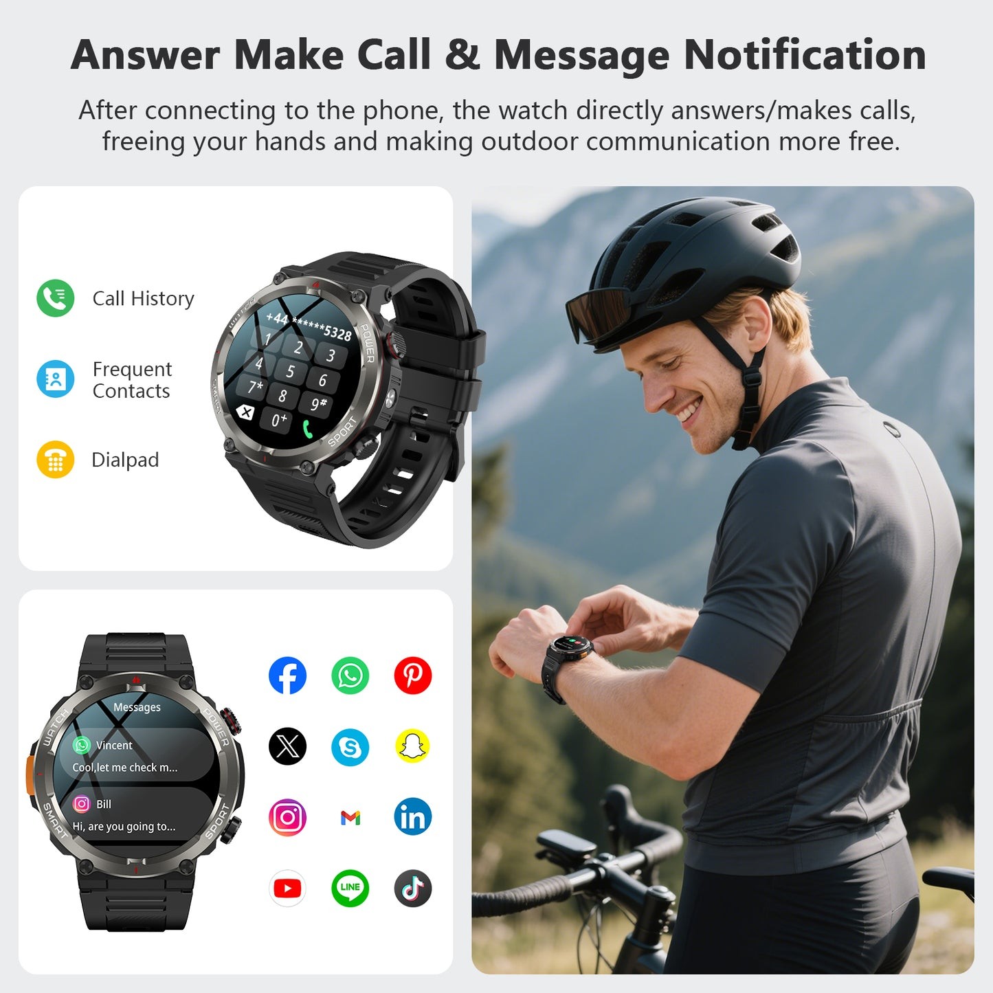 Military Tactical Smart Watch Men Sport Heart Rate Fitness Tracker Wristwatch US