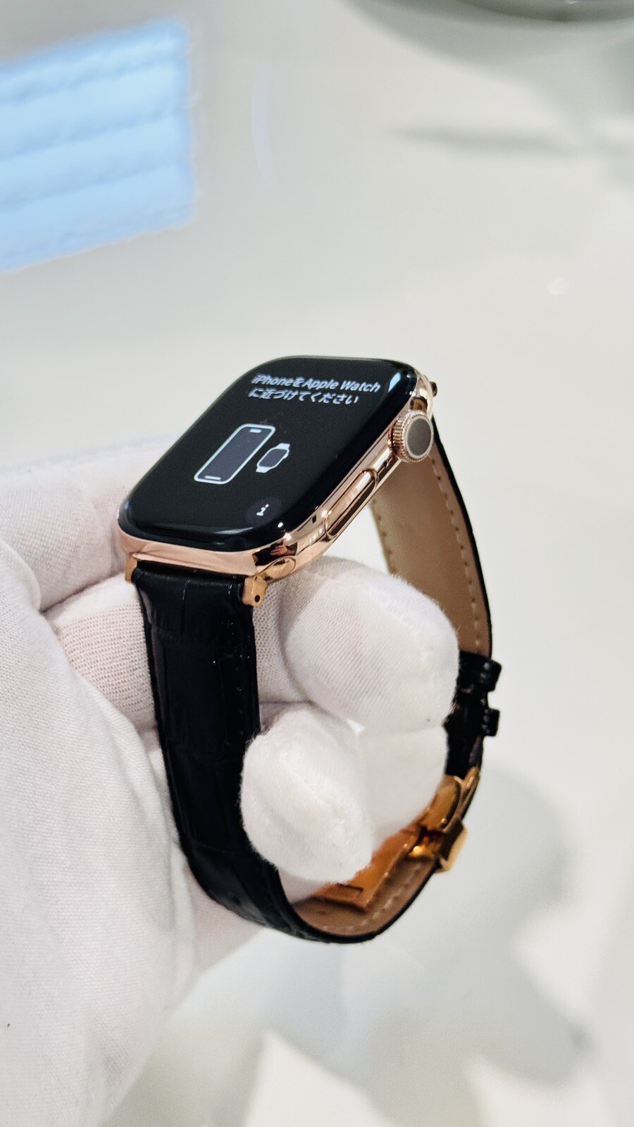 24k ROSE Gold Plated Apple Watch Series 10 46mm Black Leather Band CUSTOM