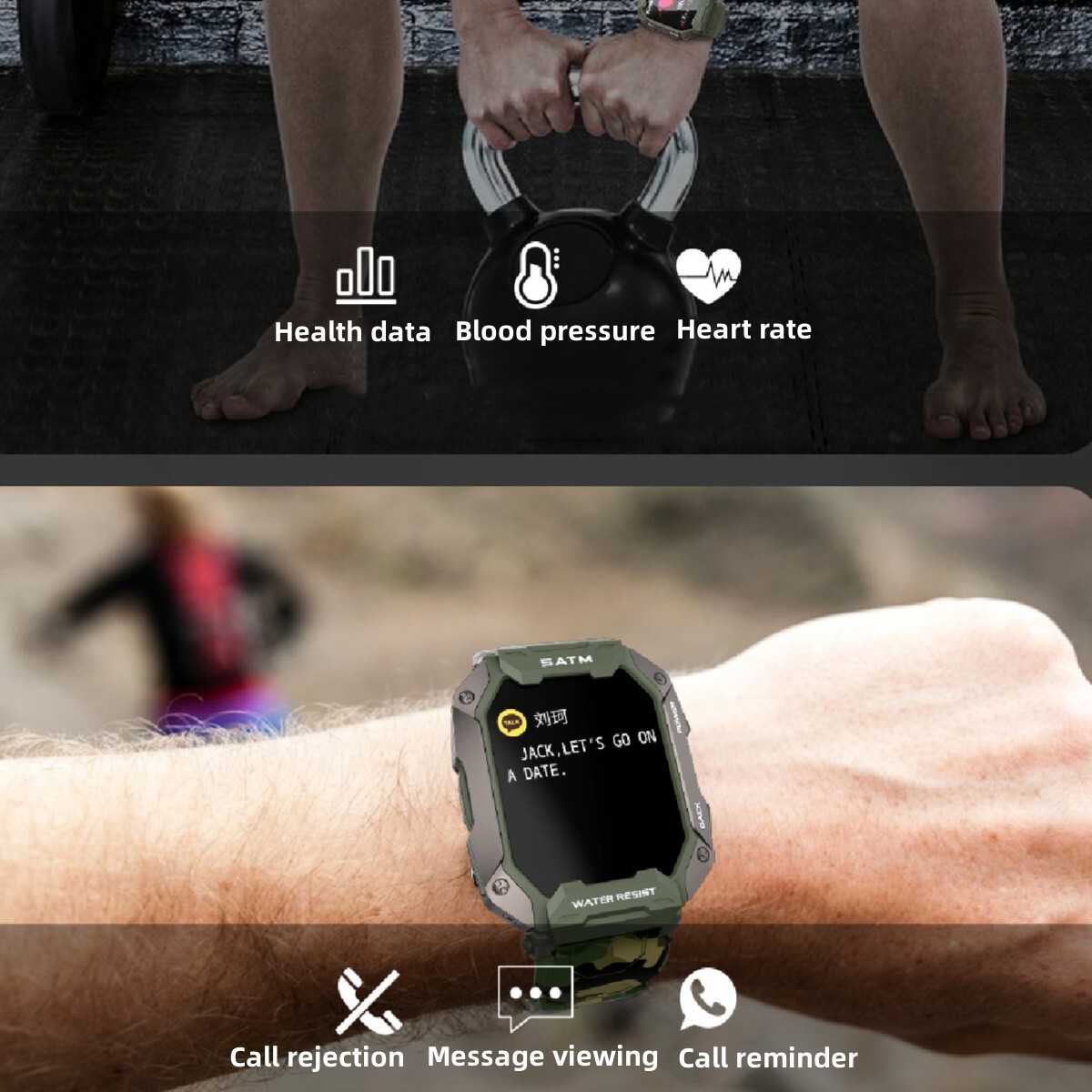 C20 Rugged Sports Smart Watch (Camo Green) – For Hiking/Camping