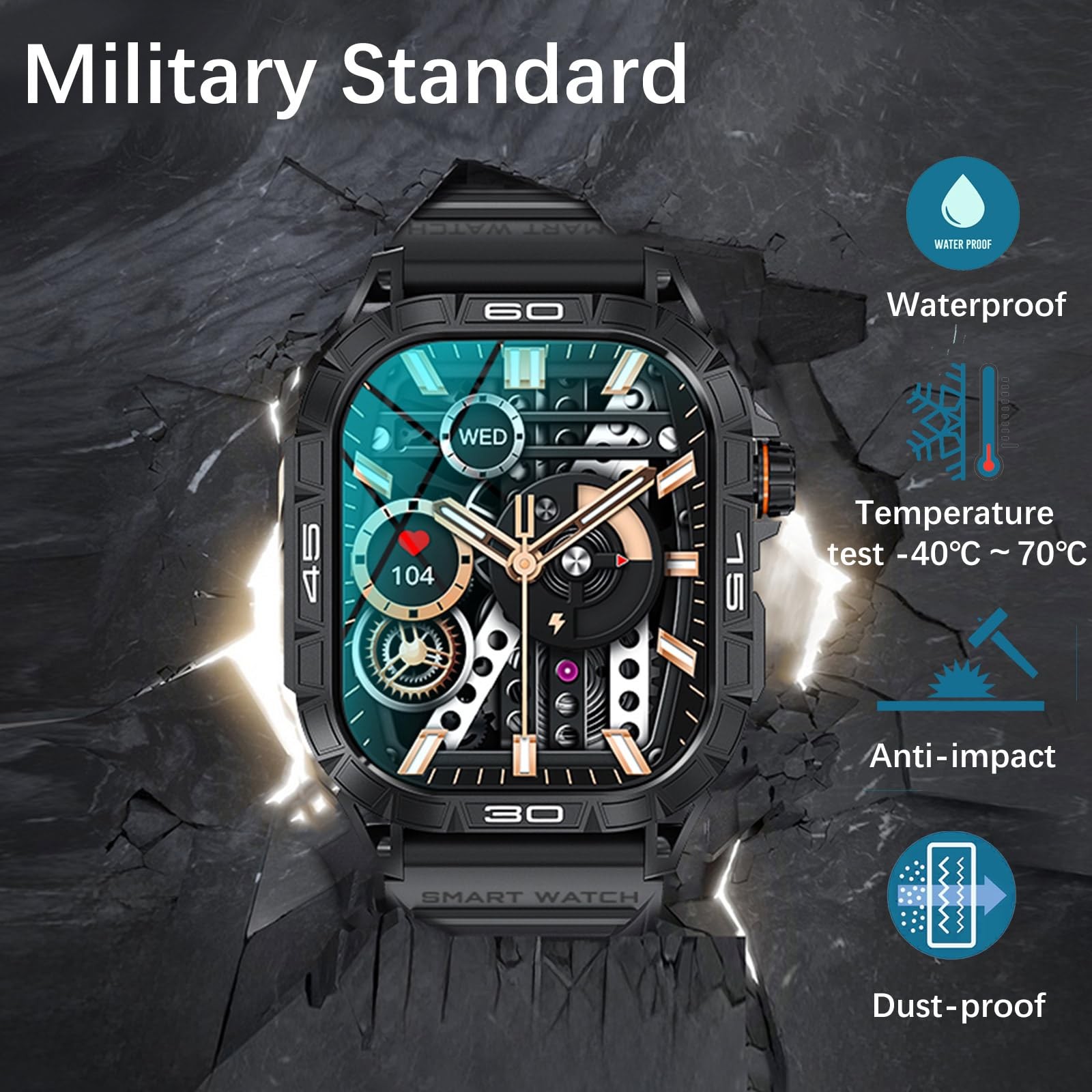 Invyxr Rugged Smart Watch Health Watches For Men Waterproof Smart Watches For