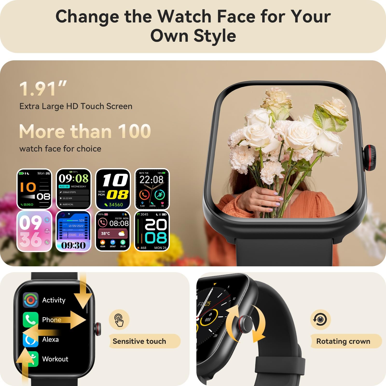 for Women Men, 1.91″ HD Screen with Alexa, Answer/
