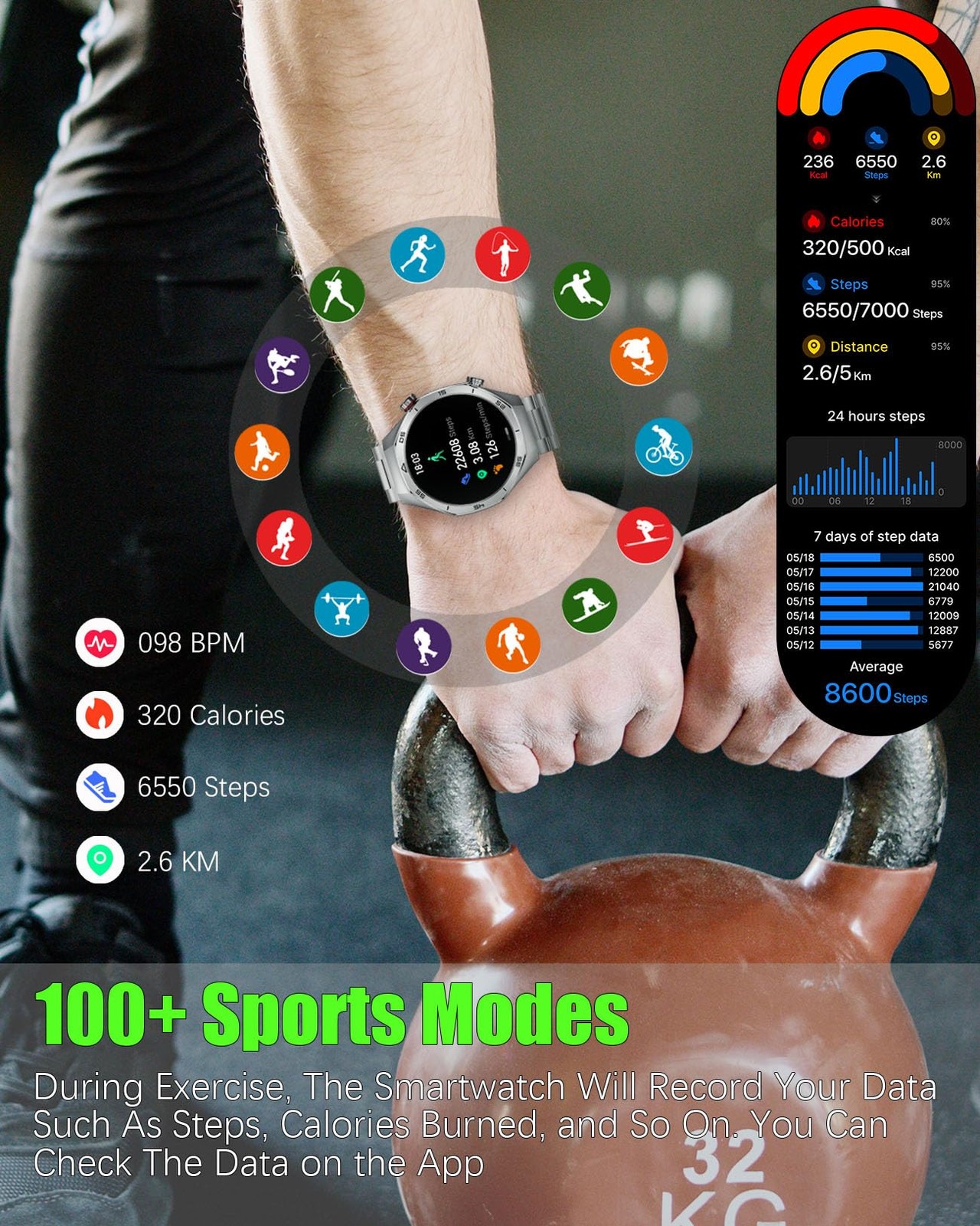 Men’s 1.52″ HD Touch Screen Sports Fitness Tracker with Bluetooth Calls IP67 …