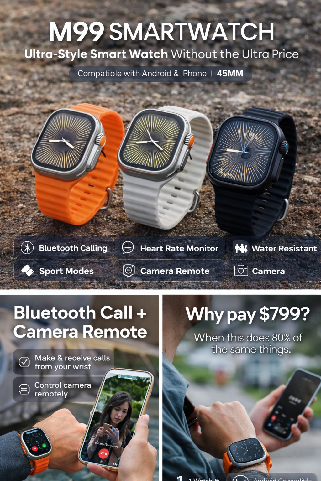 M99 Honeycomb Smart Watch – Black Elegant Design with Advanced Features