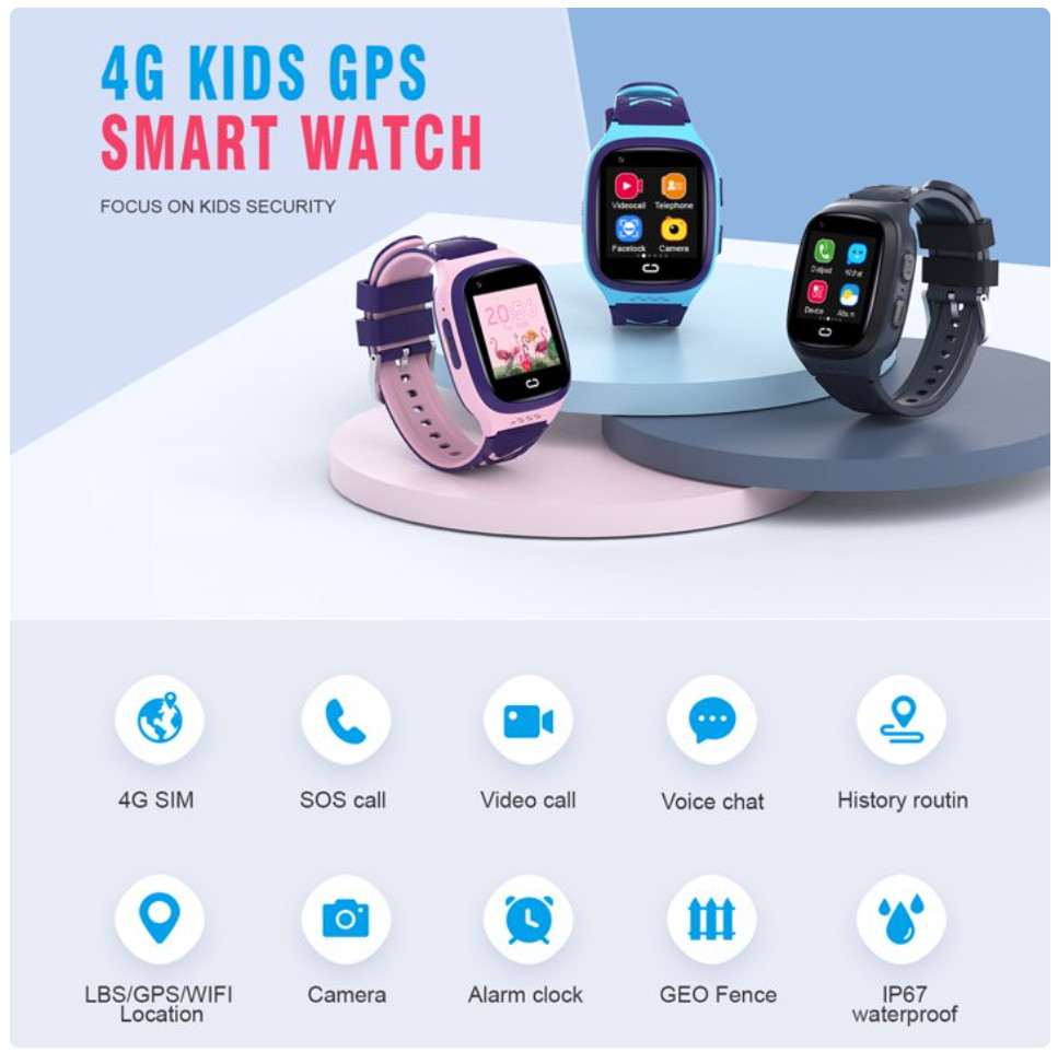 YINJIA smart GPS call student phone Watch, IP67 waterproof, 4G video call camera