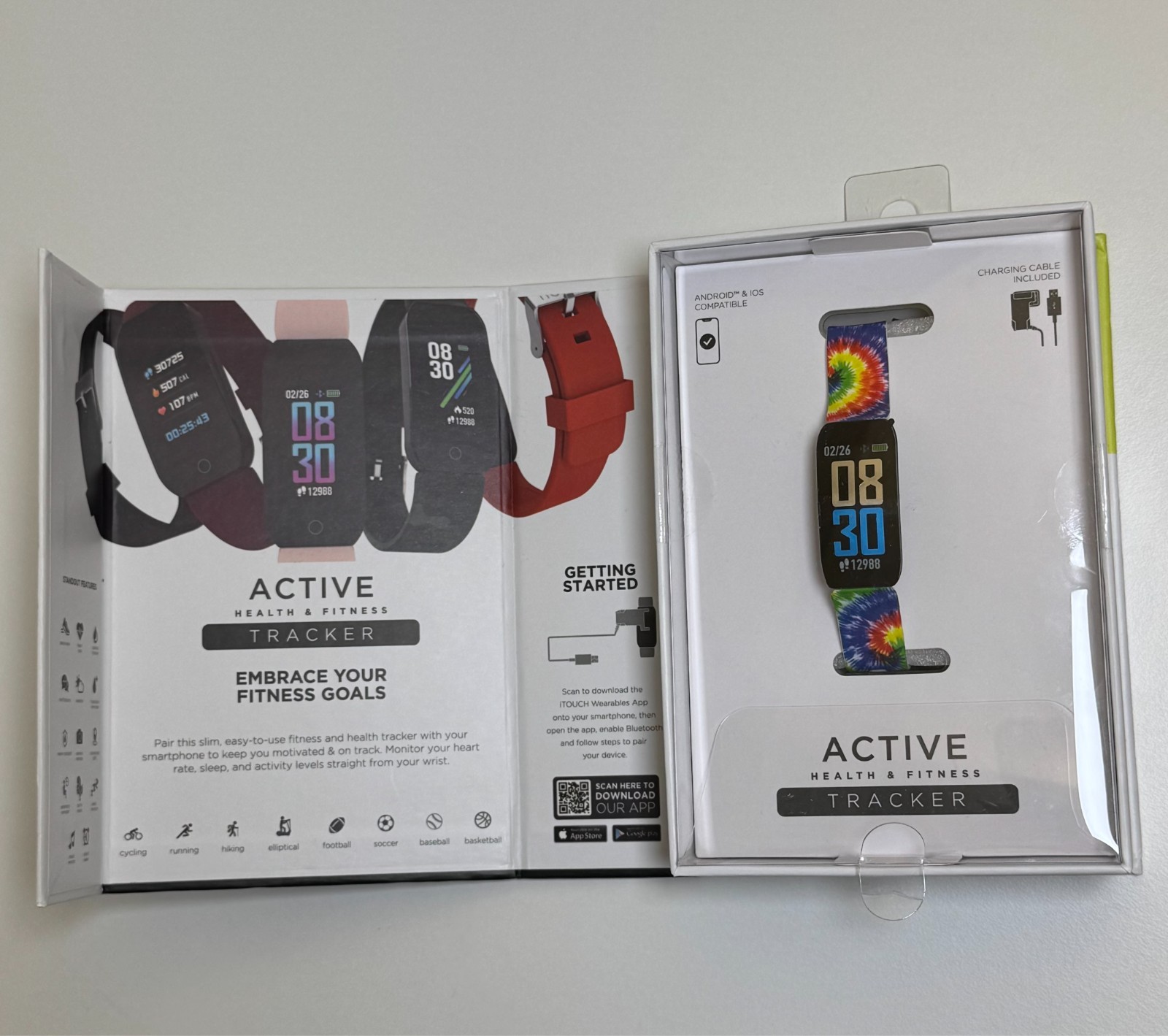 NEW iTouch Active Health & Fitness Tracker Smartwatch Tie Dye Heart Rate Monitor