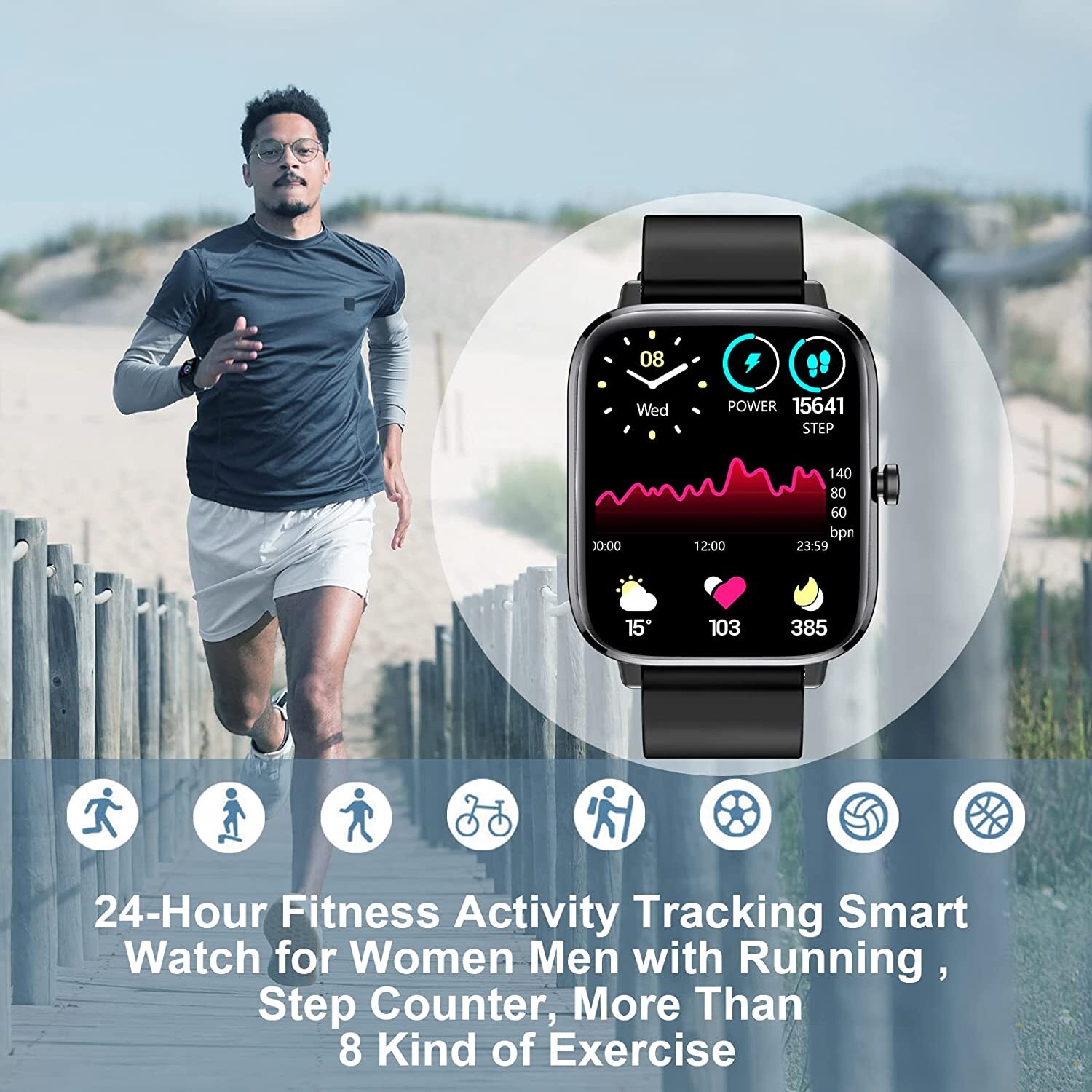 Smart Watch, 1.7“ Full Touch Screen with Bluetooth Call with Sleep/Heart Rate M