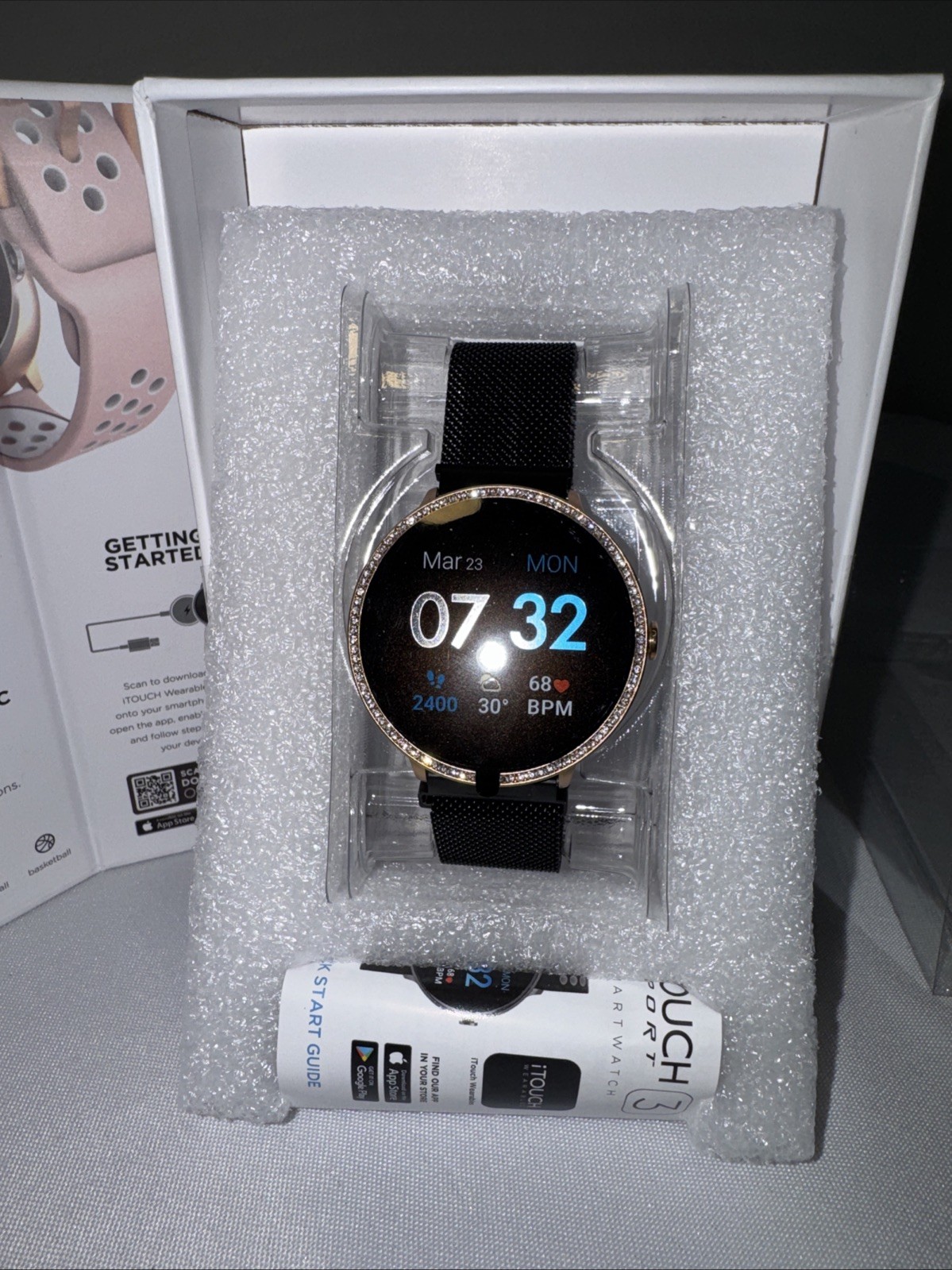 Itouch Sport 3 Smart Watch & Fitness Tracker, Women & Men, Gold Trim Black Band