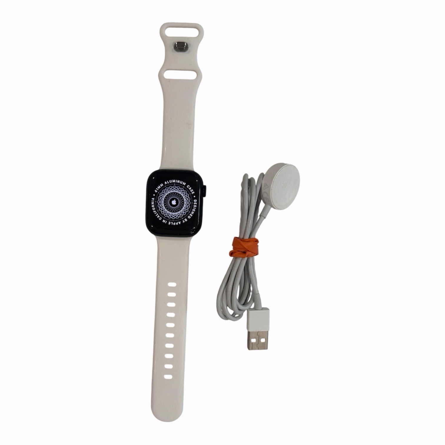 Apple Watch Series 7 41mm Midnight Black White Band No Scratches On Face A2473