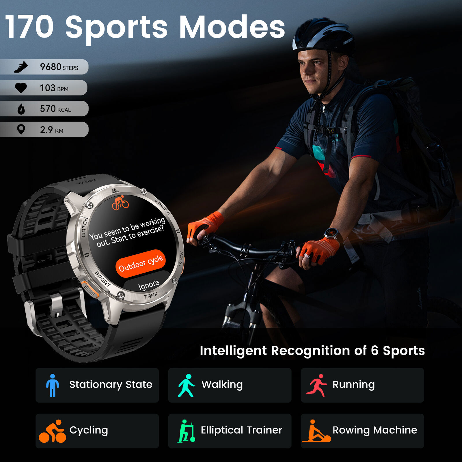 KOSPET TANK T2 Smart Watch for Men Smartwatch 50m Waterproof 410mAh Long Battery