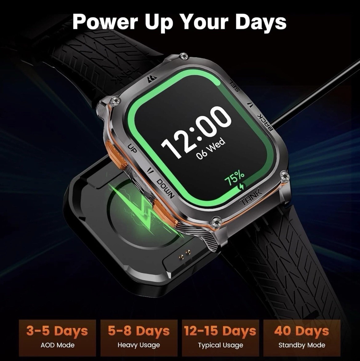 AMAZTIM TANK M3 Military Grade Smart Watch 1.96″ Screen Men Extra-long Battery