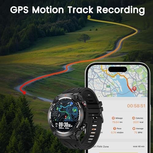 Military Smart Watch with GPS Tracker, Pressure/Altitude/Compass, Rugged