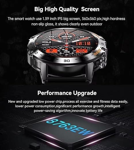 Mens Smartwatch w/ Bluetooth Calls, Health Tracker, 1.39″ IPS Screen