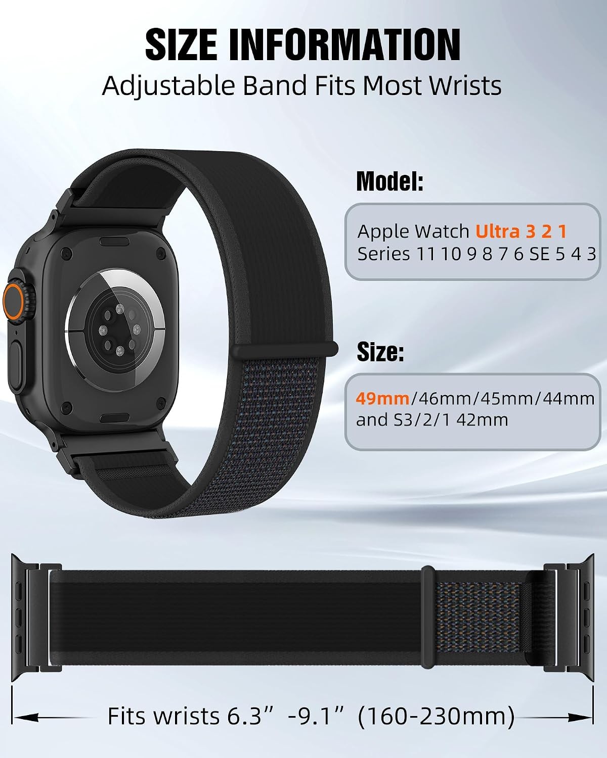 Nylon Sport Strap Compatible with Apple Watch Ultra 49mm, Rugged Breathable