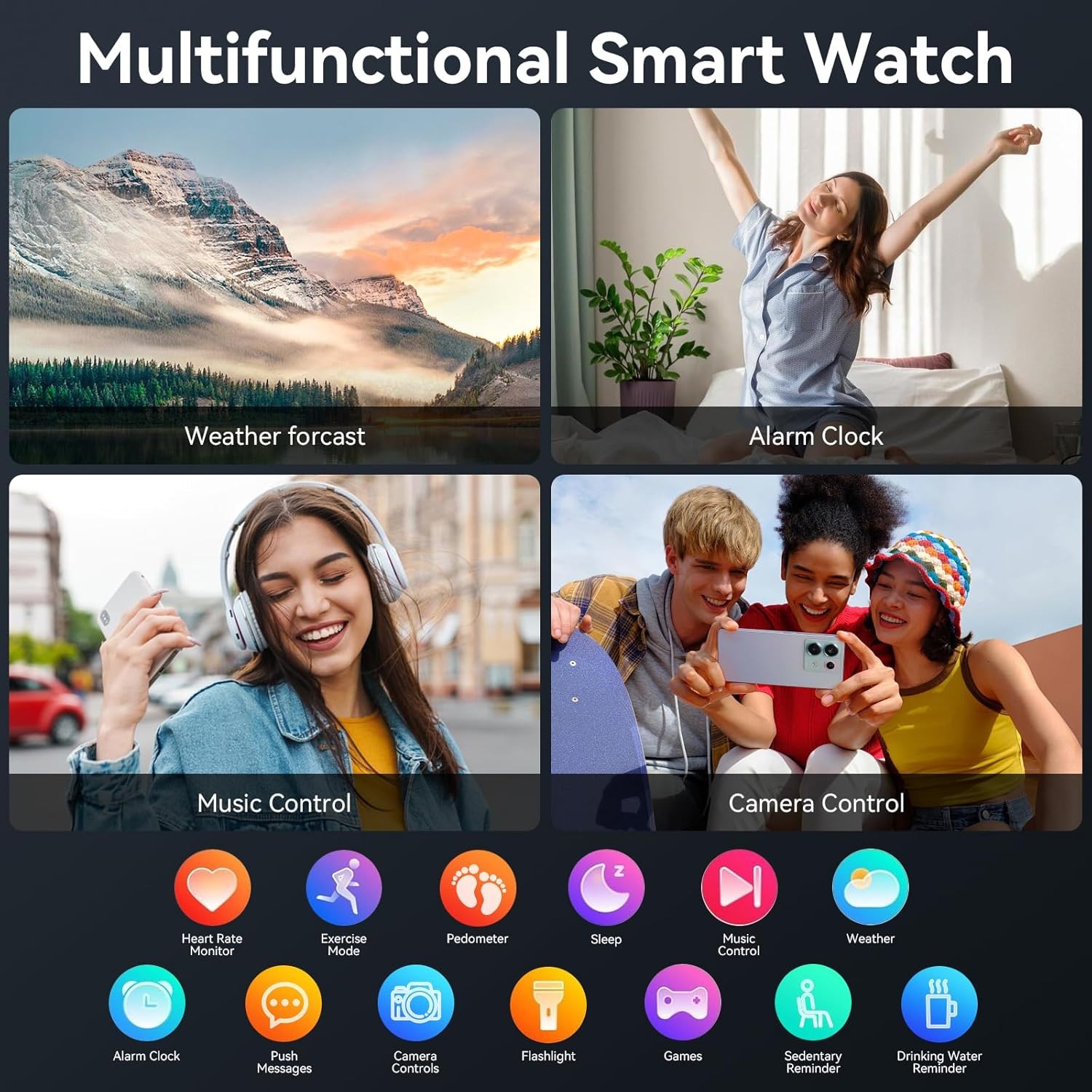 1.85” Smart Watch 1000mAH IP68 Waterproof iOS Android Call Heart Rate Sleep