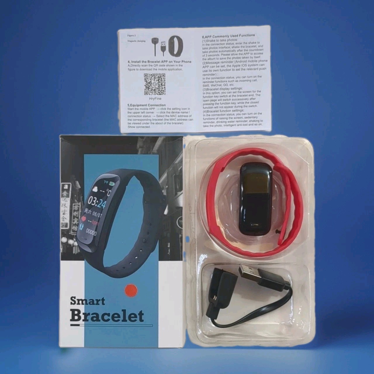 Smart Bracelet Fitness Watch | iOS/Android Calling & Messaging | Red Strap | 132