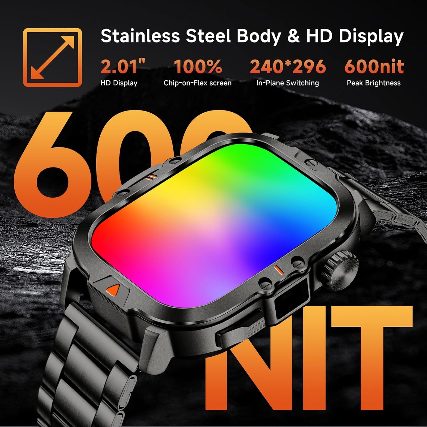 Military Smart Watch 2.01 Inch Call Answer 170 Sports IP68 Waterproof Black