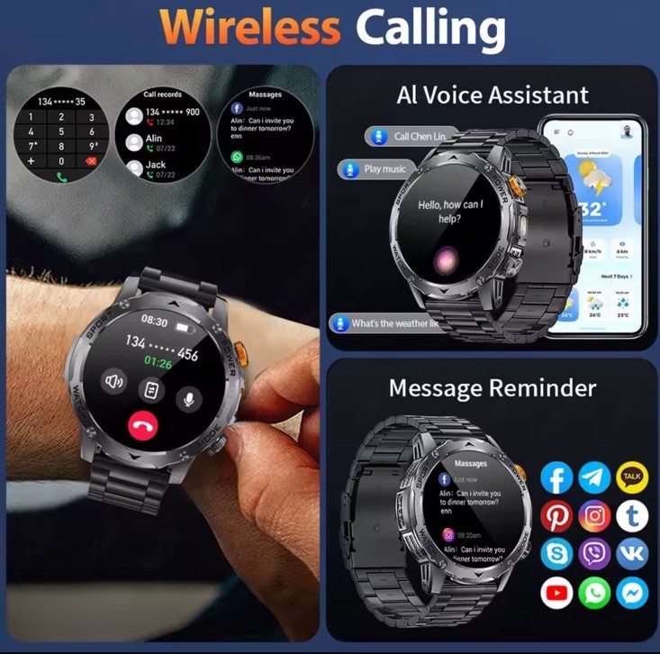 🔥 1.52″ Smart Watch For Men Military Sport Watch With 3 Straps For Android iOS