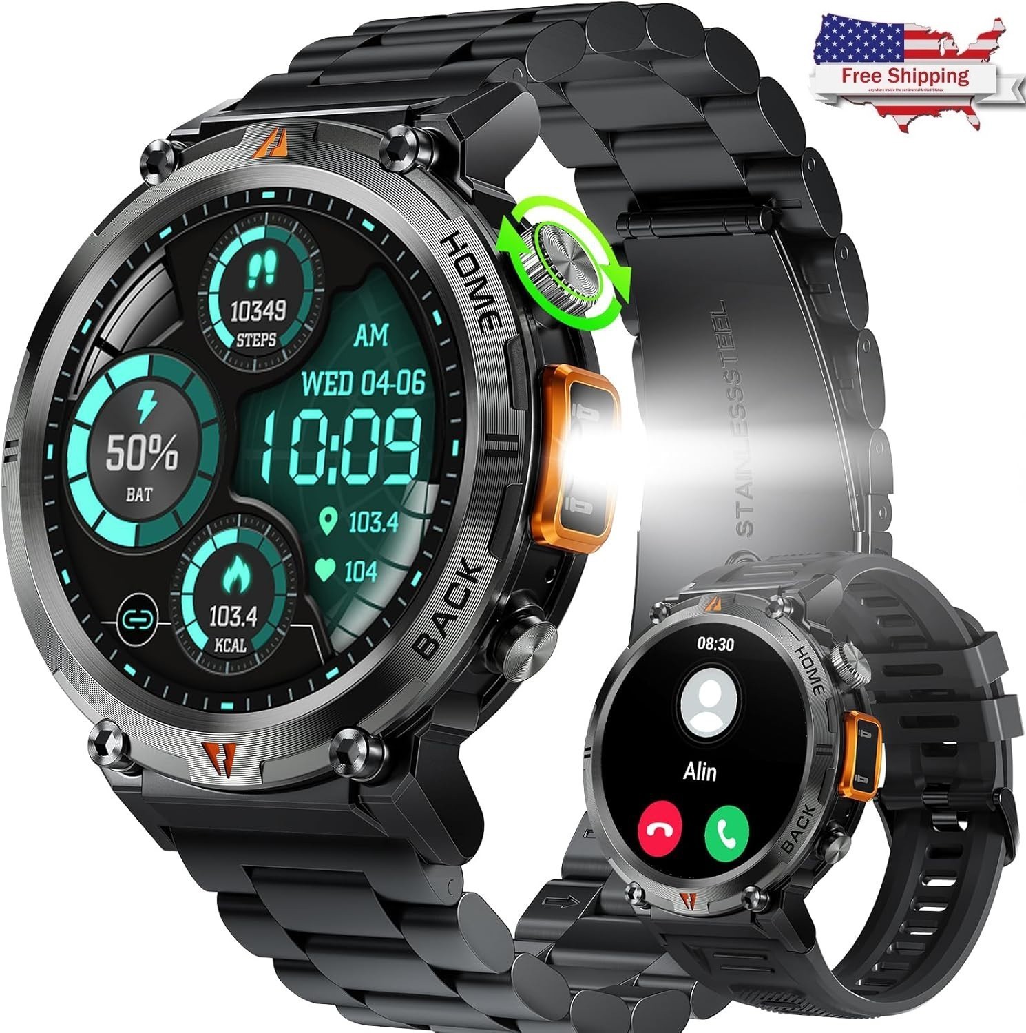 Smart Watch For Men Military Watch Touch With LED Flashlight, 1.45″ HD Outdoor