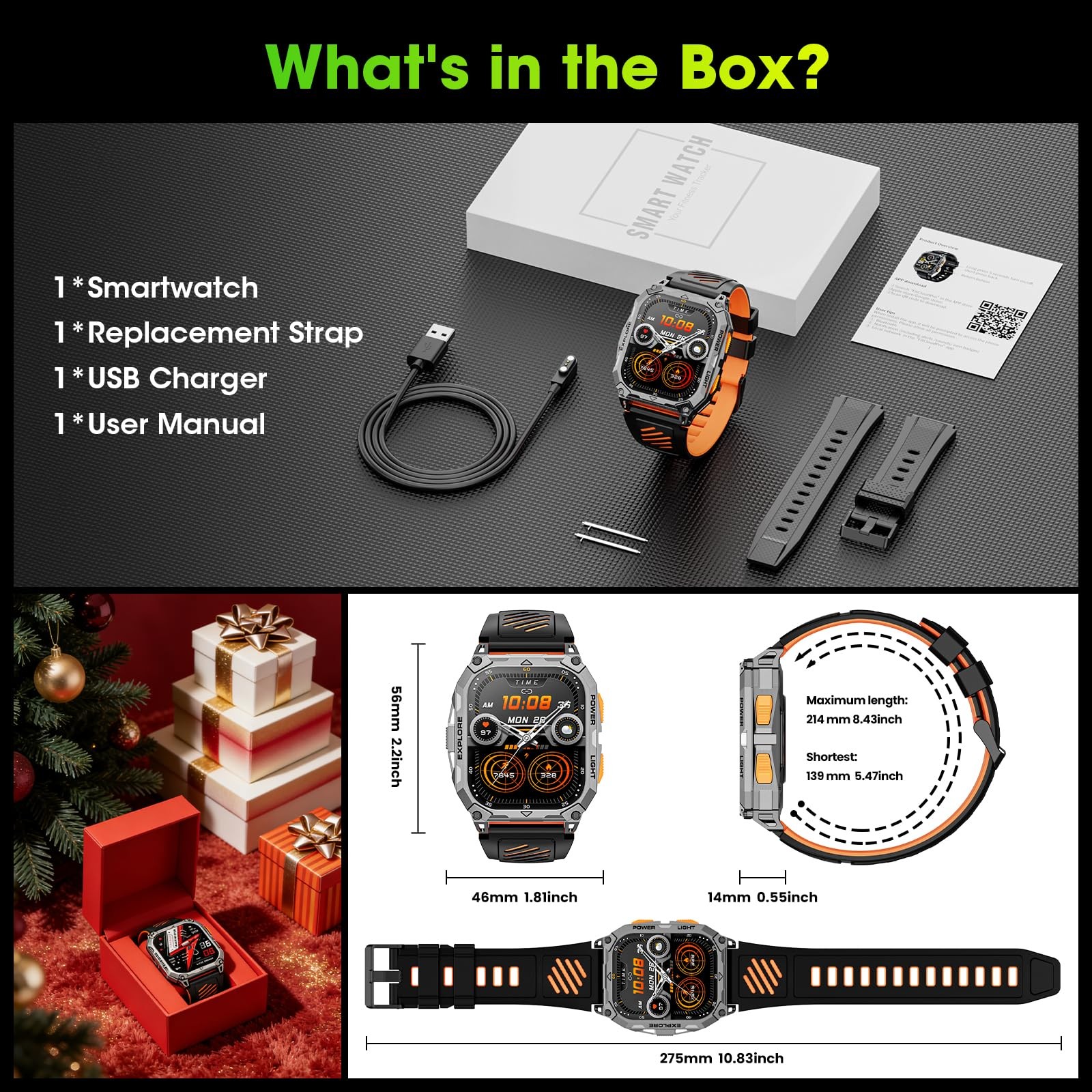 Smart Watches for Men, 2.01″ HD Military with 1000mAh High-Capacity Battery/L…
