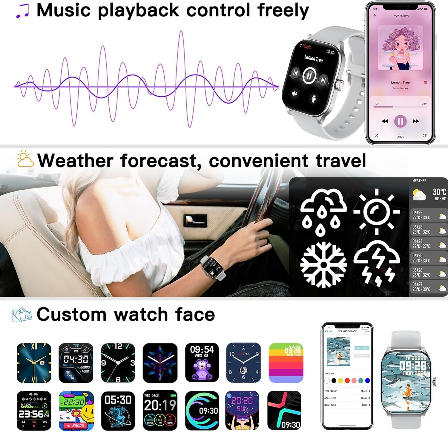 Reloj inteligente Bluetooth para mujeres y hombres para Android iPhone