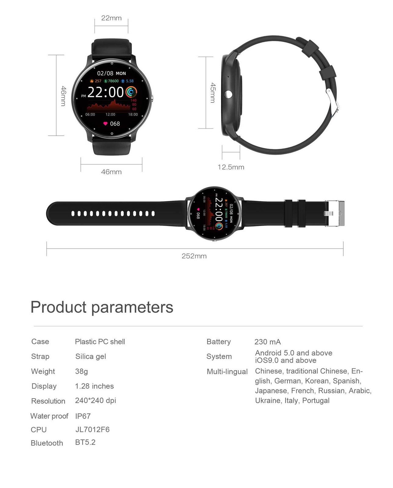 1.28inch ZL02D smartwatch waterproof AI voice heart rate health monitoring watch