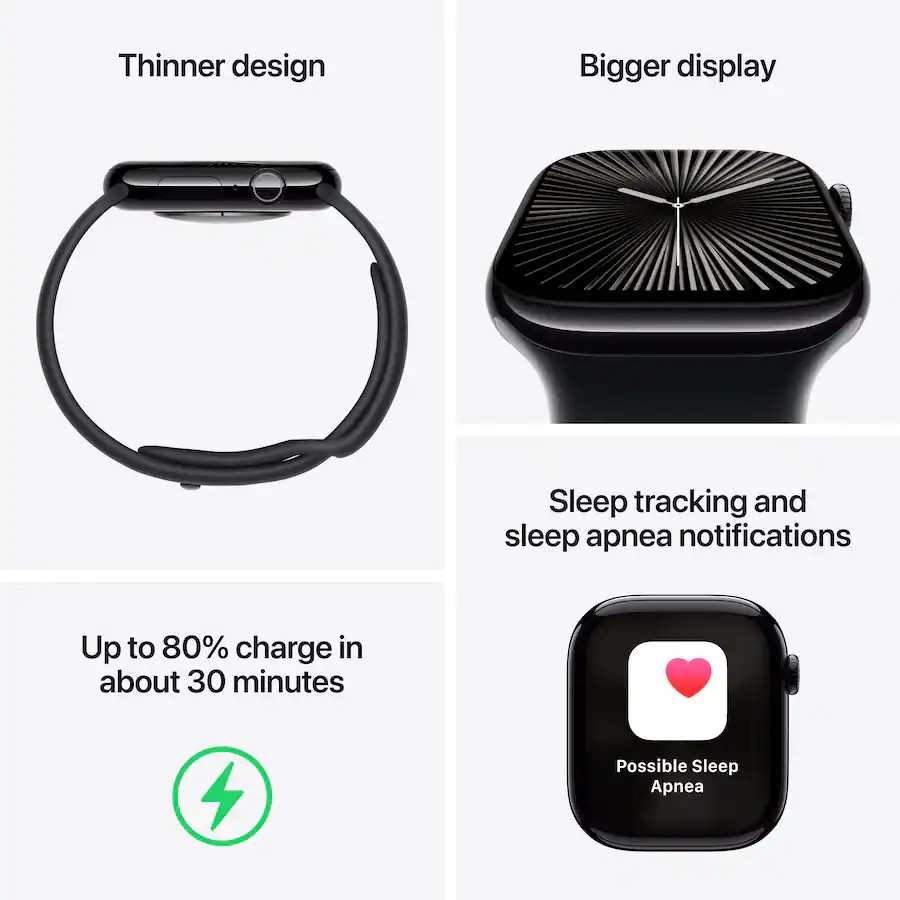 Apple Watch Series 10 42mm GPS – Jet Black Aluminum w/Light Blush Sport Band New