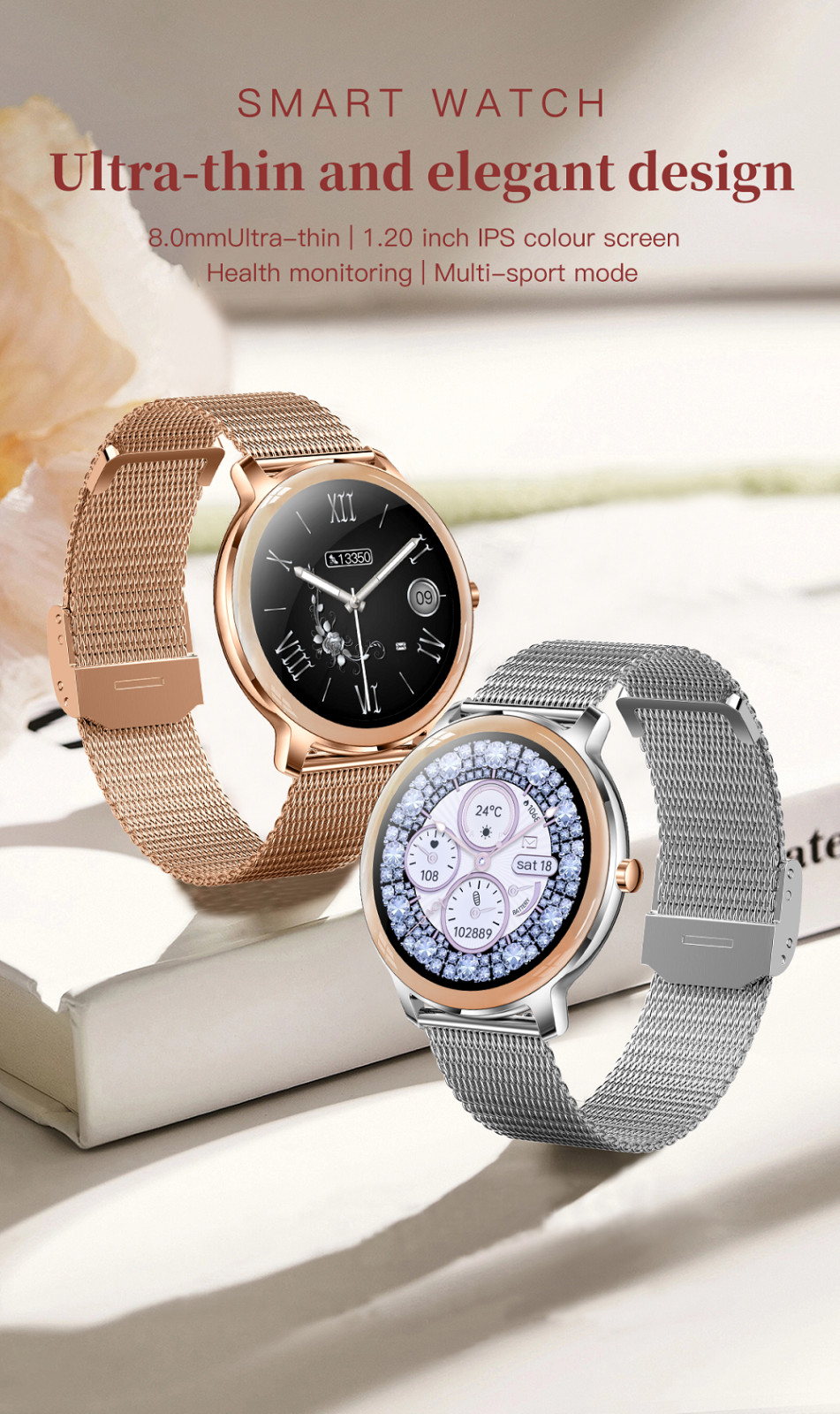 Women Fashion Smart Watch Heart Rate Blood Pressure Sleep Monitor-New