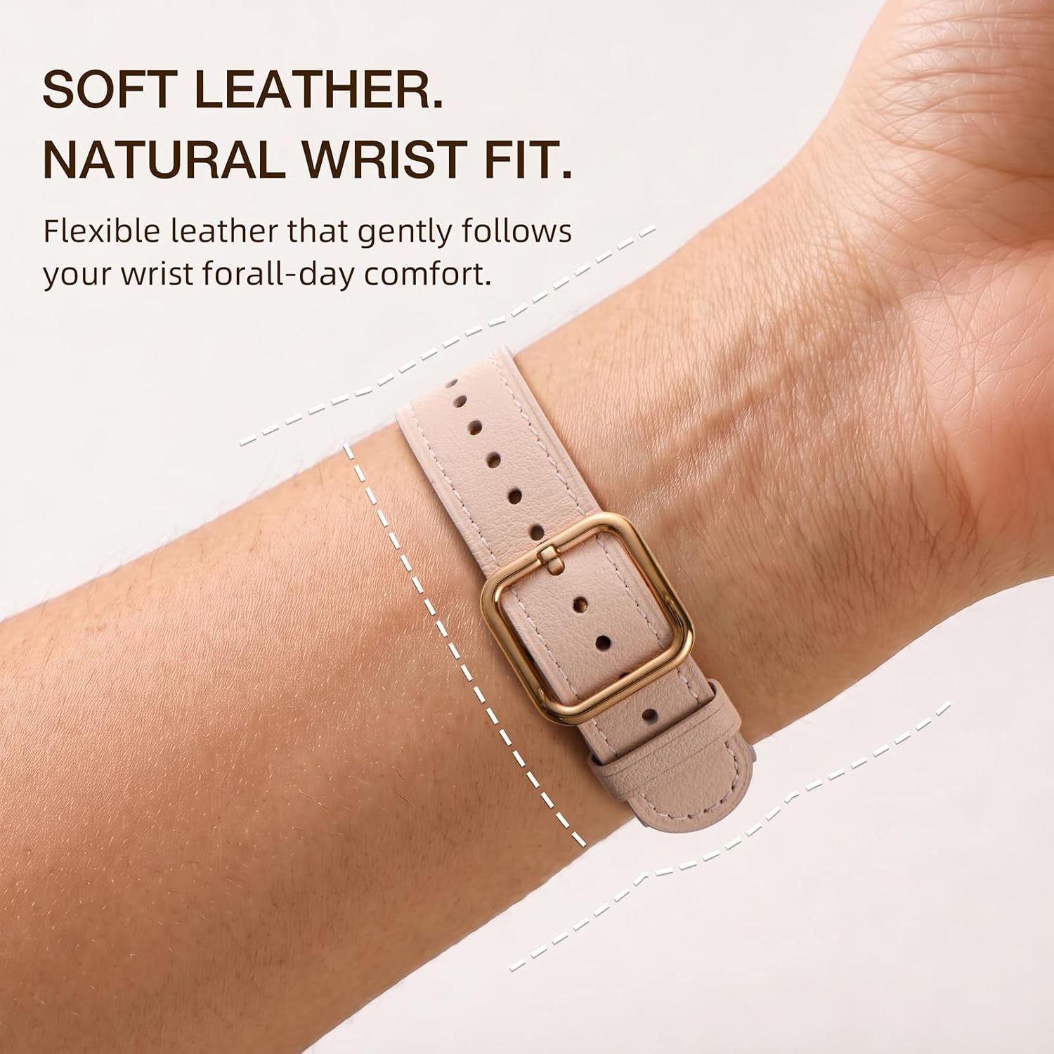 Genuine Leather Strap Compatible with Apple Watch Series 7 41mm Pink Sand/Rose G