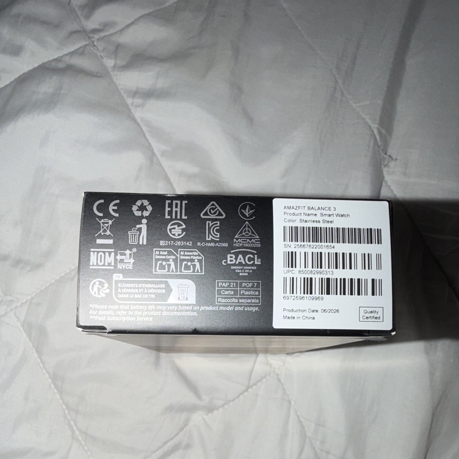 Amazfit Balance 3 46mm Silver Stainless Case Black Silicone Band 32GB