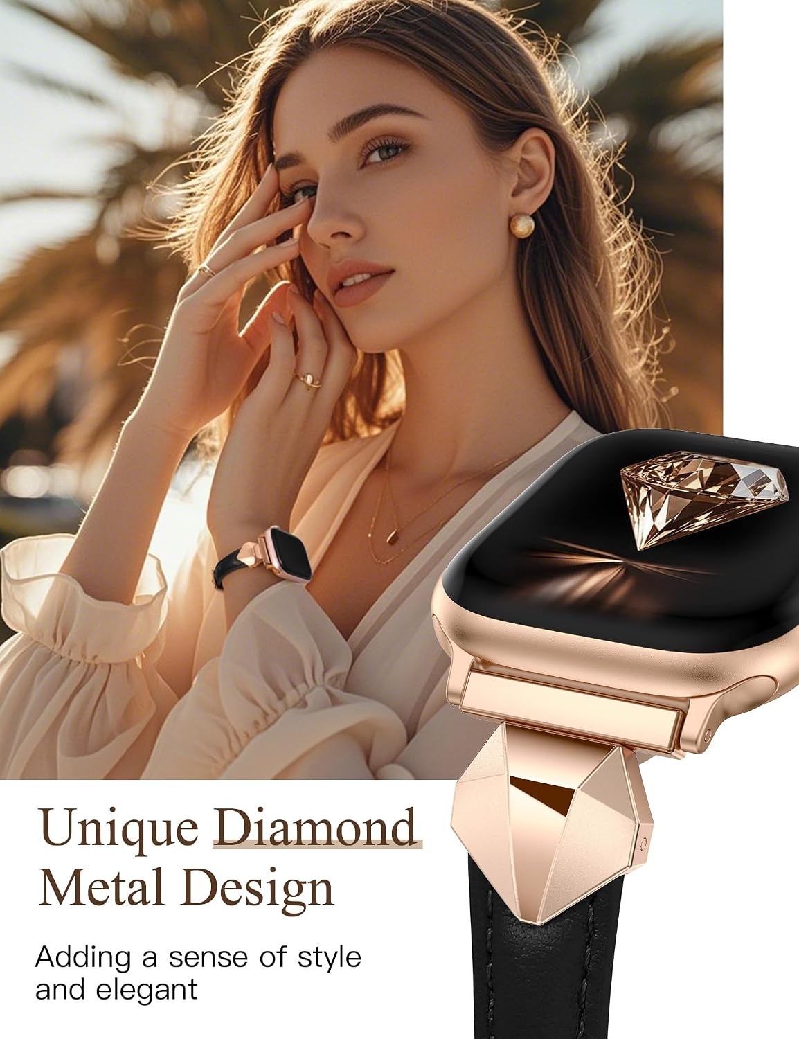 Slim Leather Strap Compatible with Apple Watch Series 7 41mm Dressy Thin