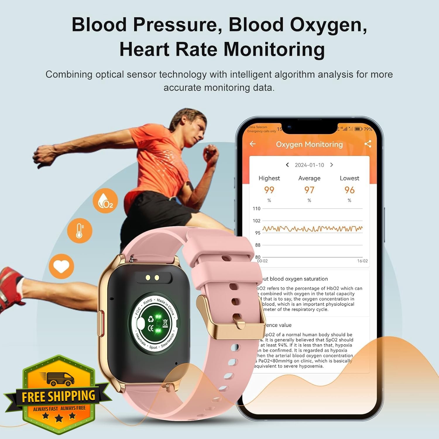 LIMTZOPY smart watch pink 2.01″ HD fitness