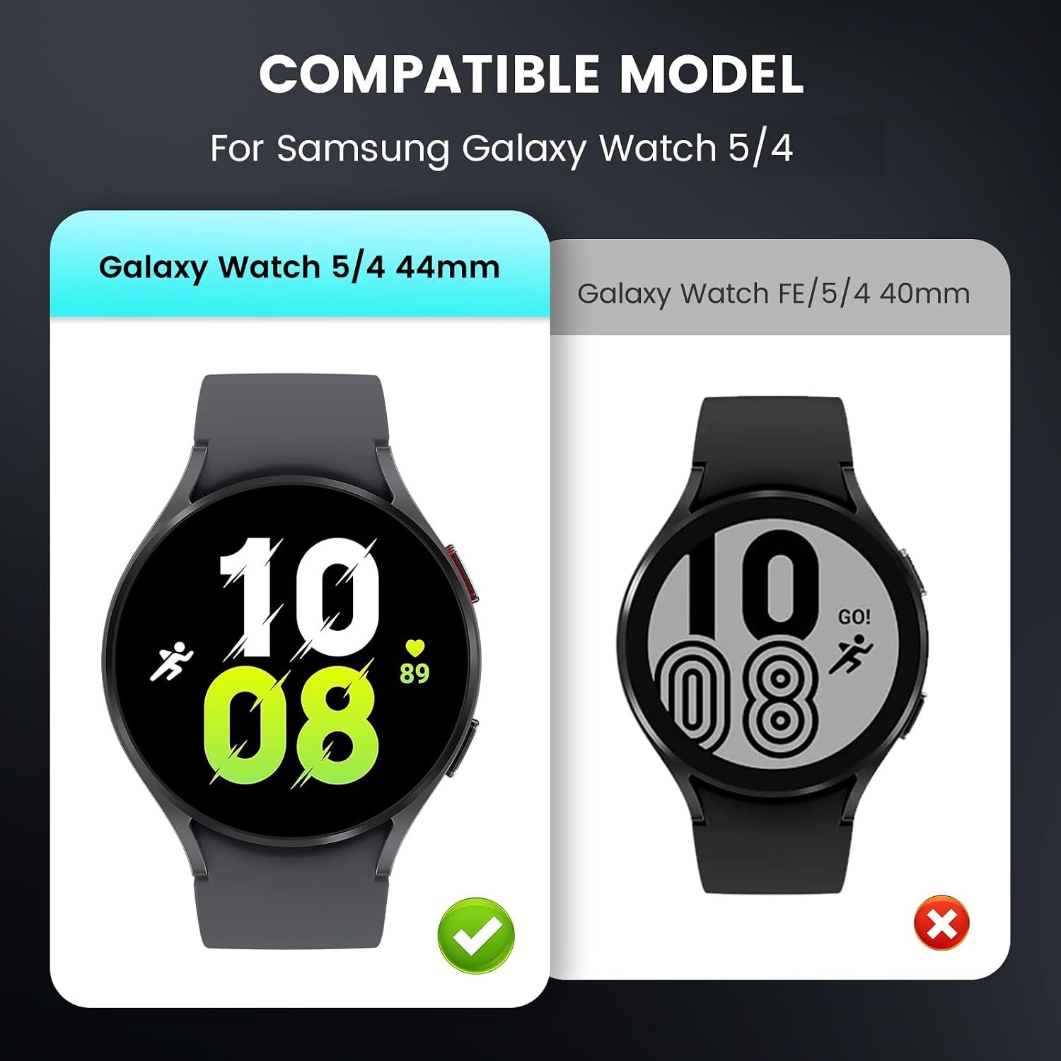2-in-1 Waterproof Case for Samsung Galaxy Watch 5 6 4 7 40mm 44mm, 360° Bumper