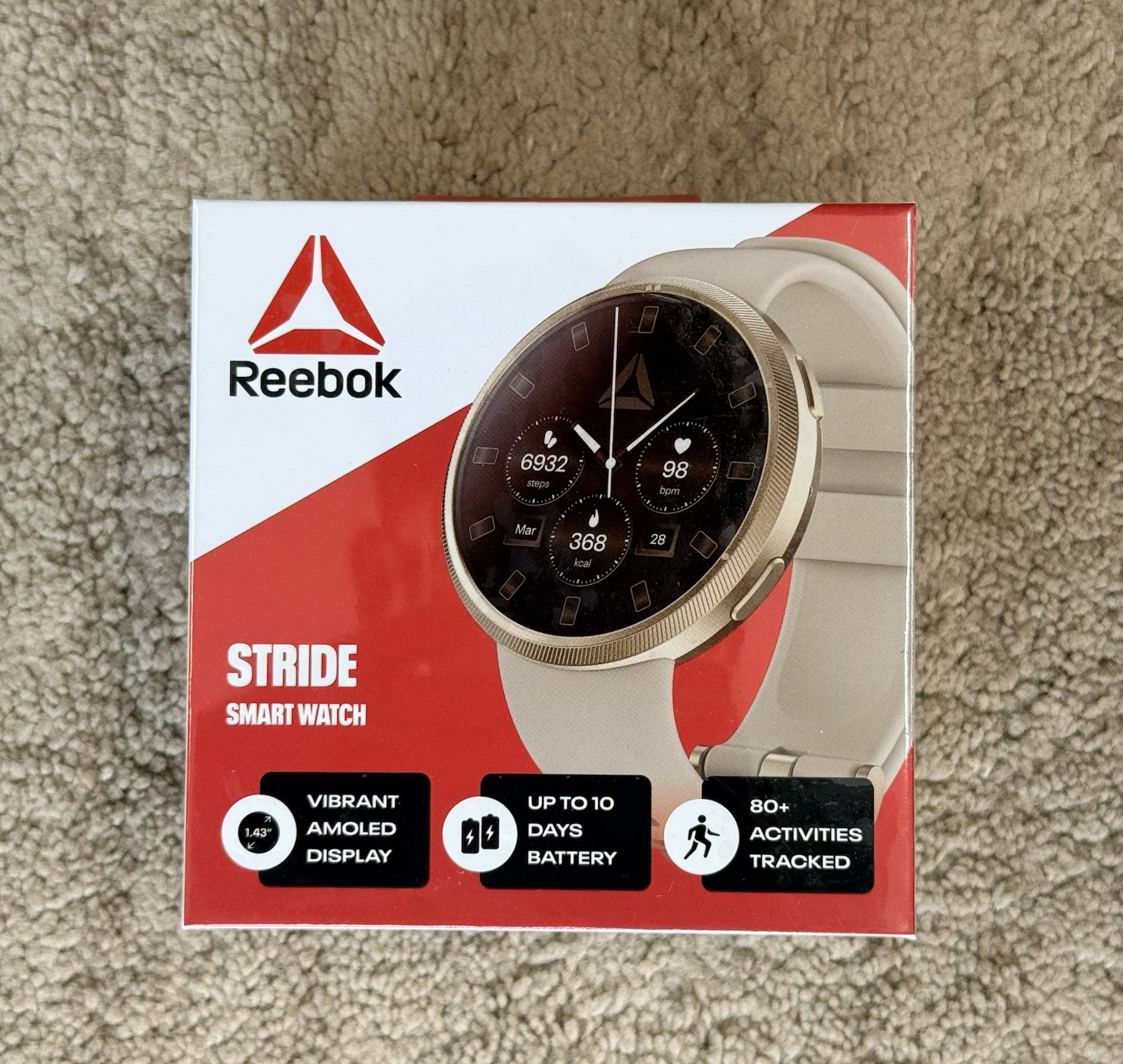 Reebok Stride Smartwatch – 1.43in AMOLED – Bluetooth – Gold – 240hr Battery