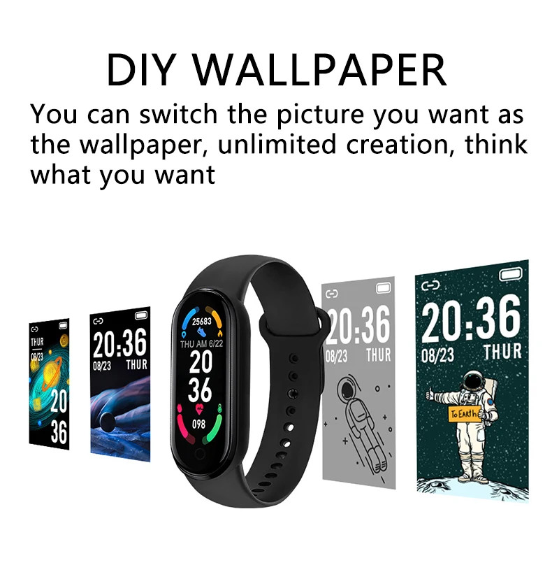 M6 Smart Watch Men Women Fitness Smart Bracelet Sports Band Heart Rate Blood Pre