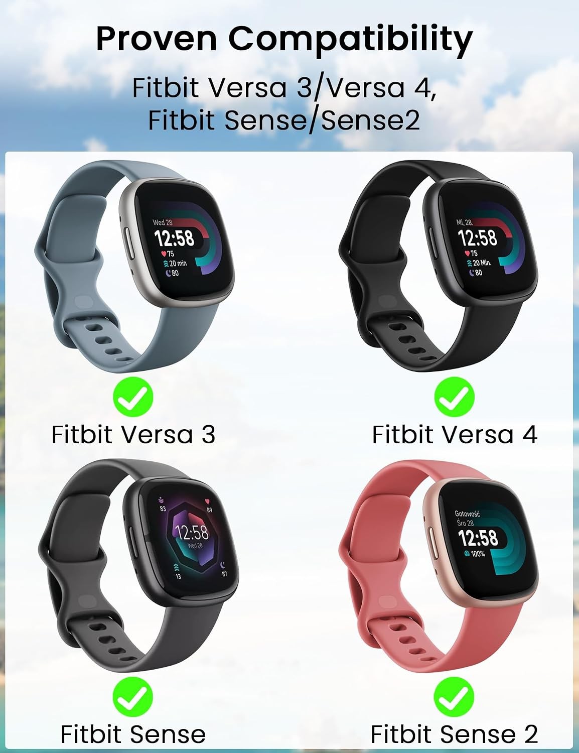 6 Pack Screen Protector for Fitbit Versa 4 / Sense 2 Anti-Bubble HD Ultra-Thin