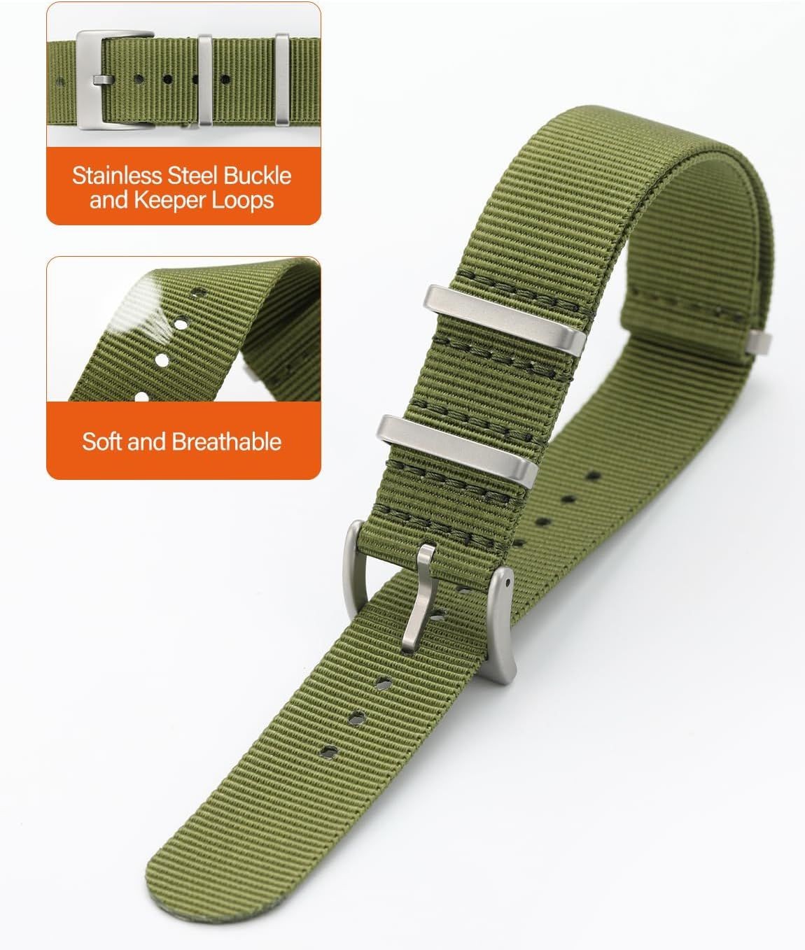 Strap Only For 18mm 19mm 20mm 22mm 24mm Military Nylon Waterproof Watch Band
