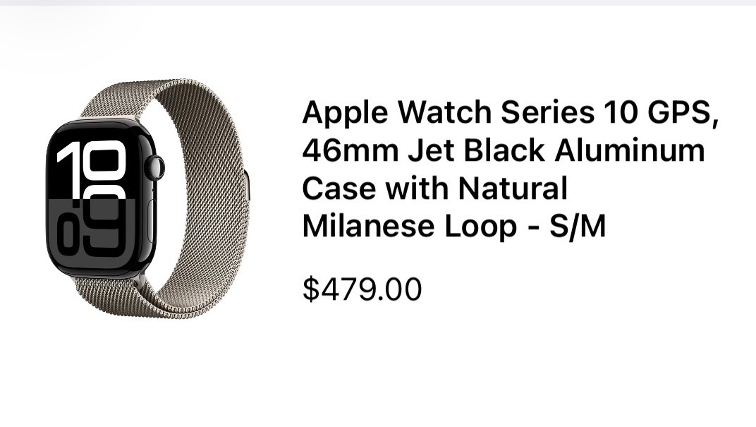 Apple Watch Series 10 GPS, 46mm Jet Black Aluminum Case Natural Milanese Loop SM