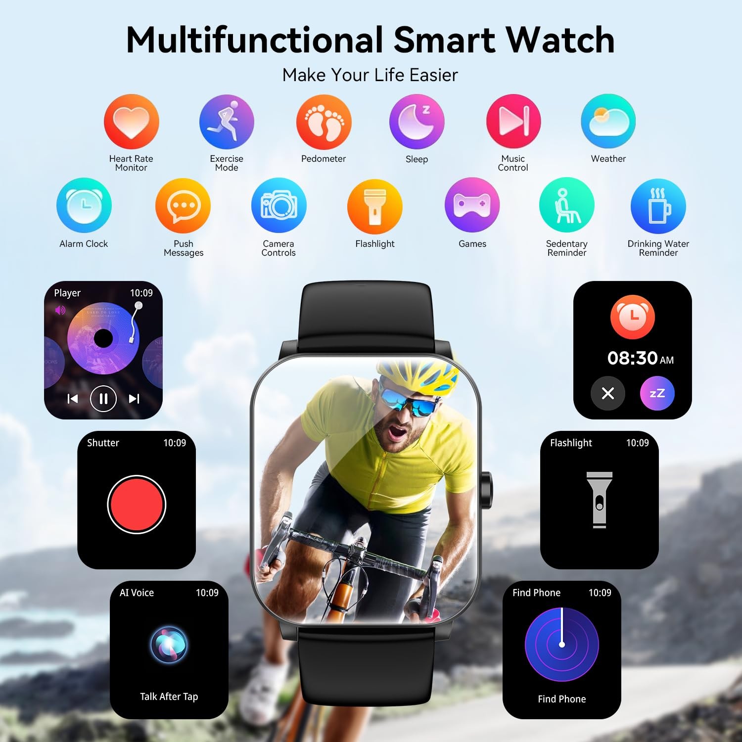 Ganopterygon Smart Watch 1.85 For Men Women Answer/Make Call Heart Rate Sleep